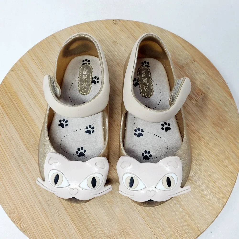 Mini Melissa Shoes Kids 7‎ Cat Gold Glitter Sparkle Kitty Mary Jane Ultragirl